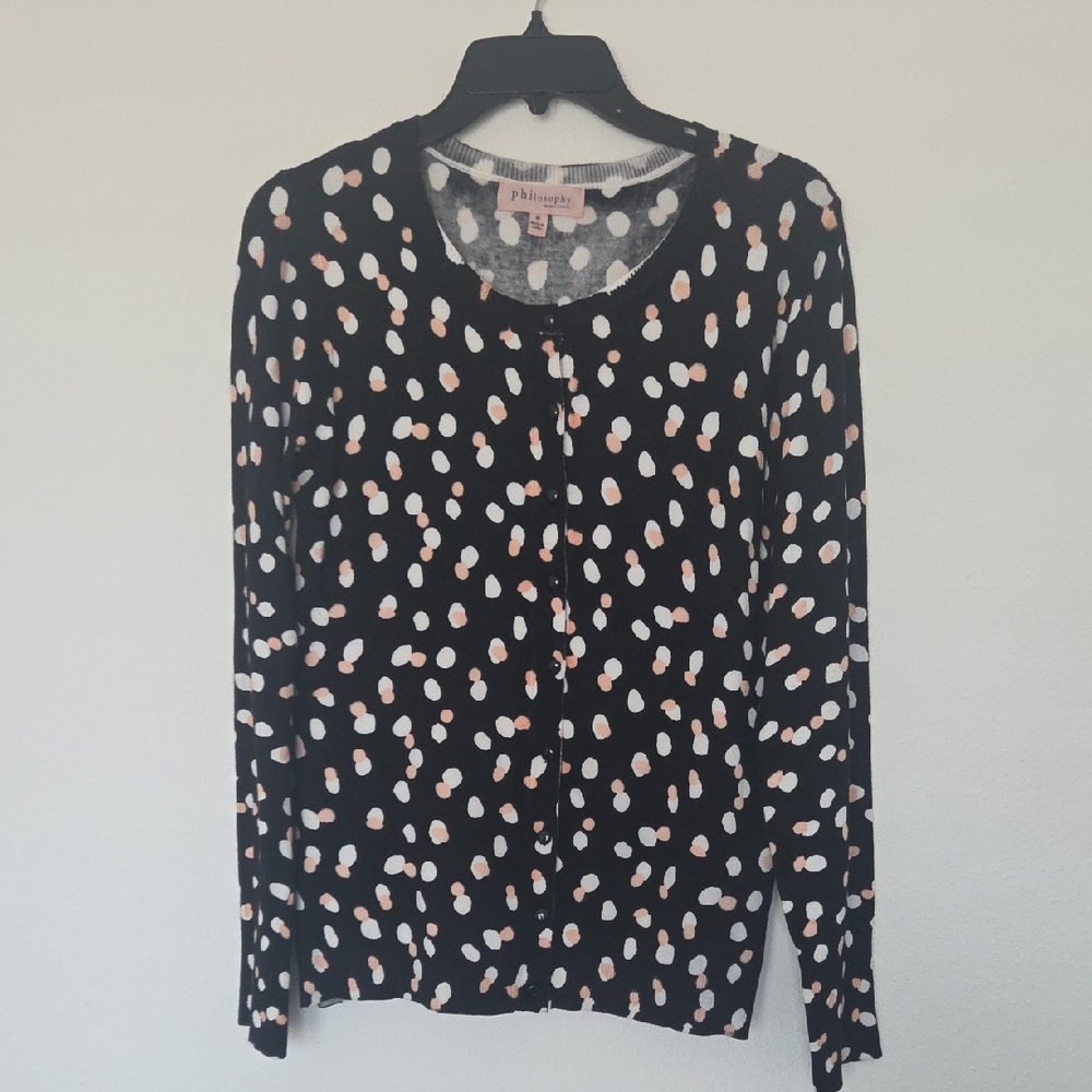 NWT Philosophy Black Cardigan with Pink & White Dot Print Medium